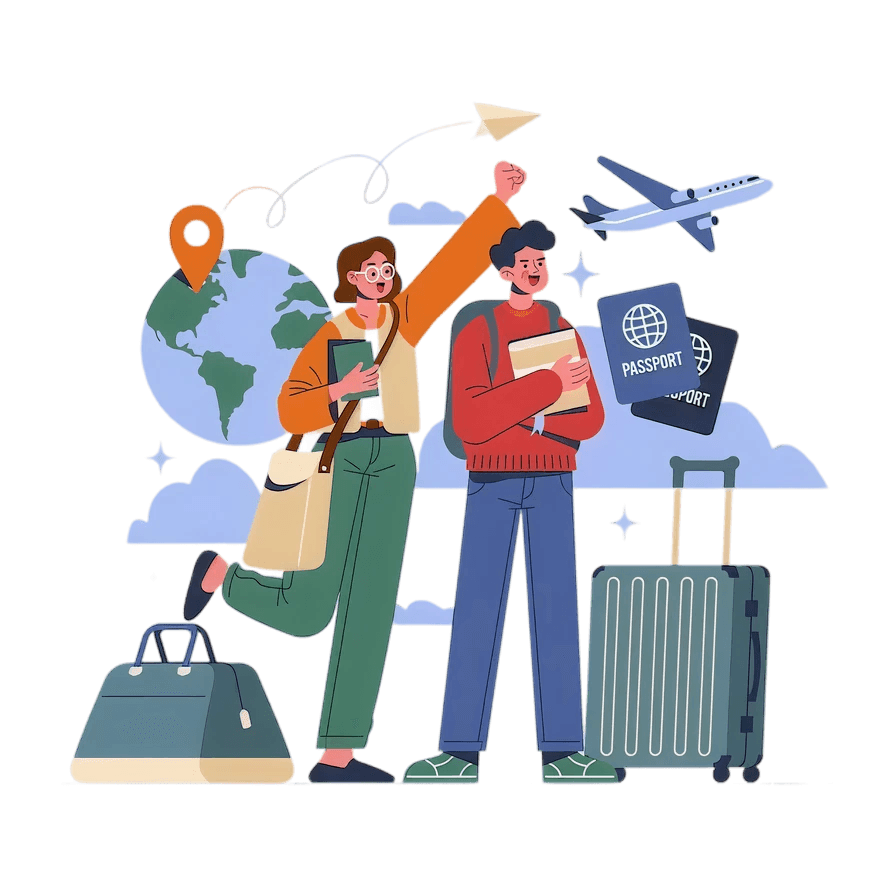 Students with luggage planning to study abroad